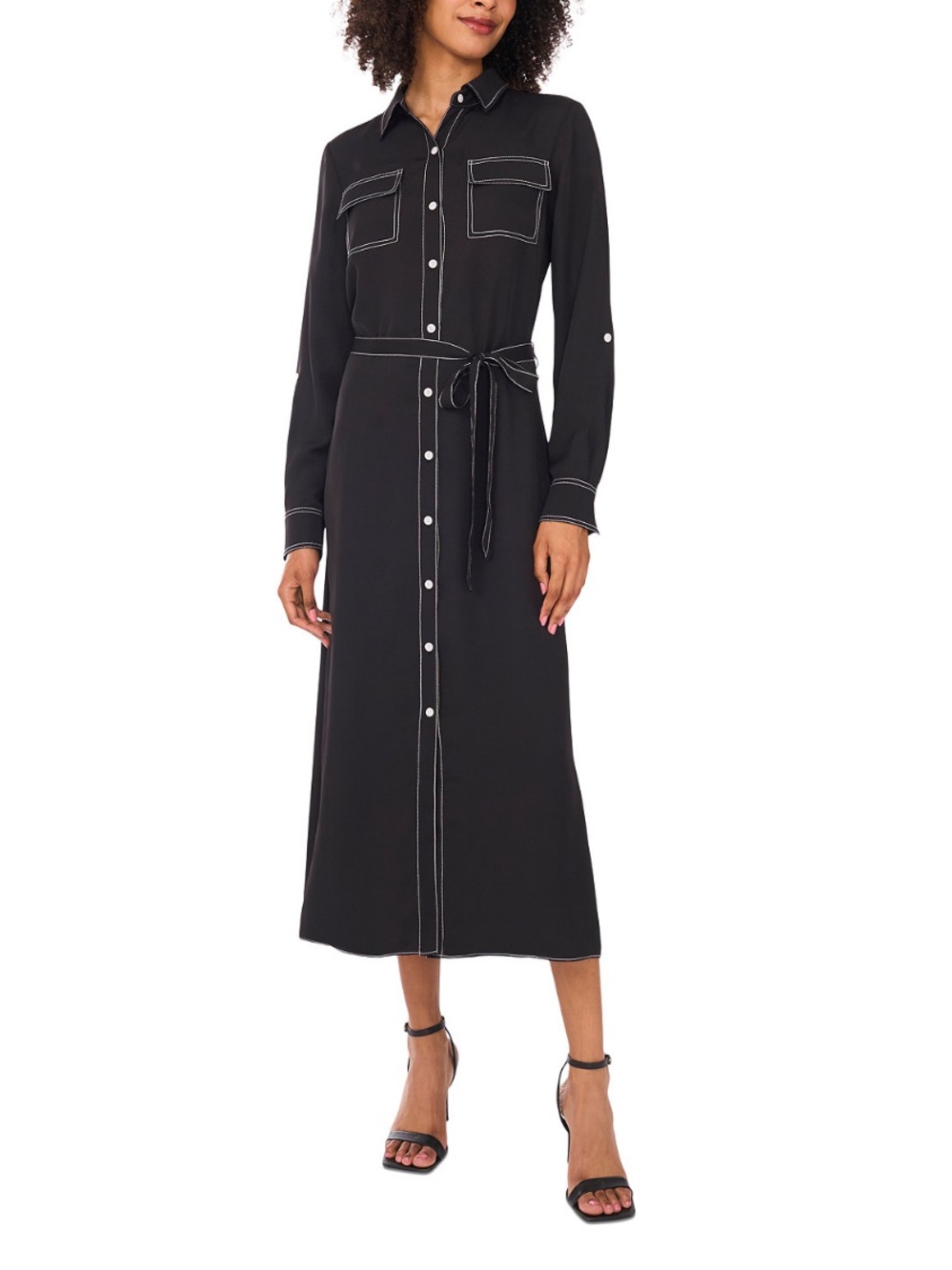 New Vince Camuto Sz Small Women's Black Contrast-Stitching Shirtdress Ret $129!